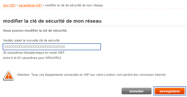 Livebox munu permettant de changer la clé wifi