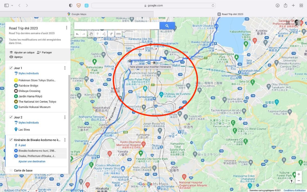 planifier un voyage avec google maps