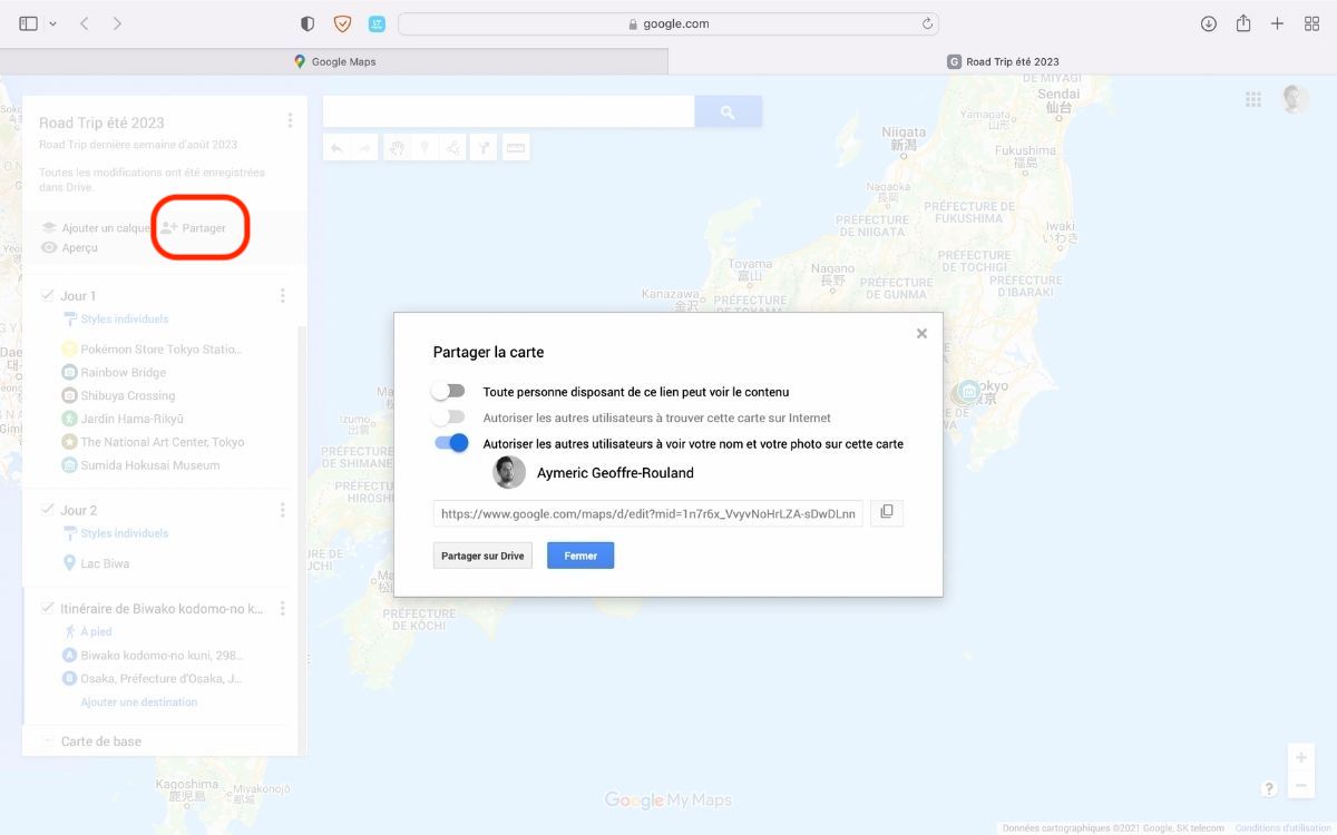 planifier un voyage avec google maps