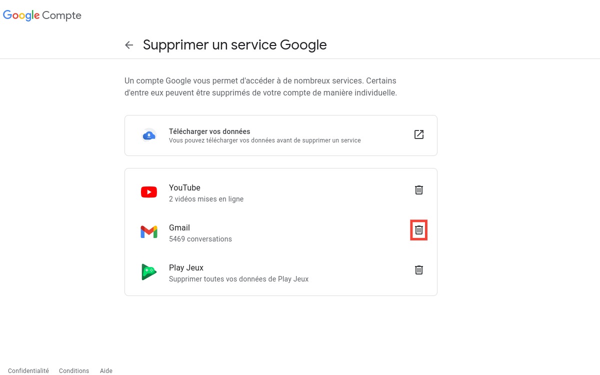 Supprimer compte Gmail 