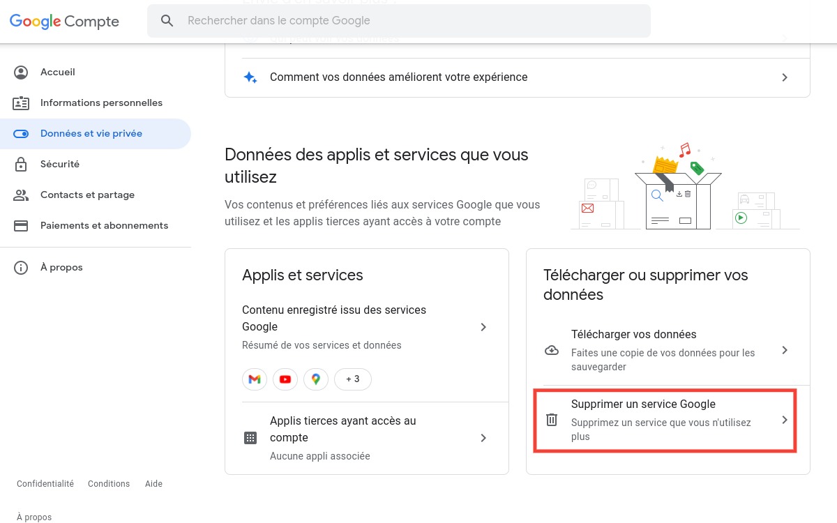 Gmail : supprimer compte 