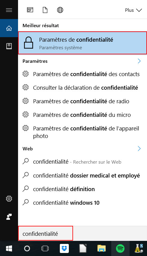 windows 10 parametres confidentialite