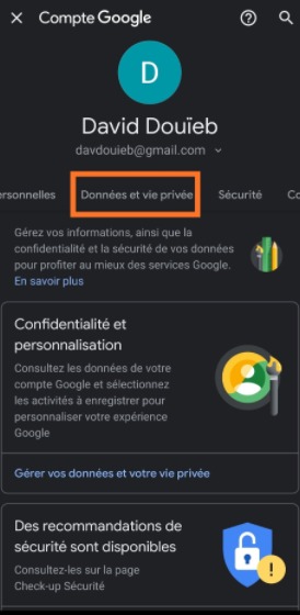 Vie privée : compte Google