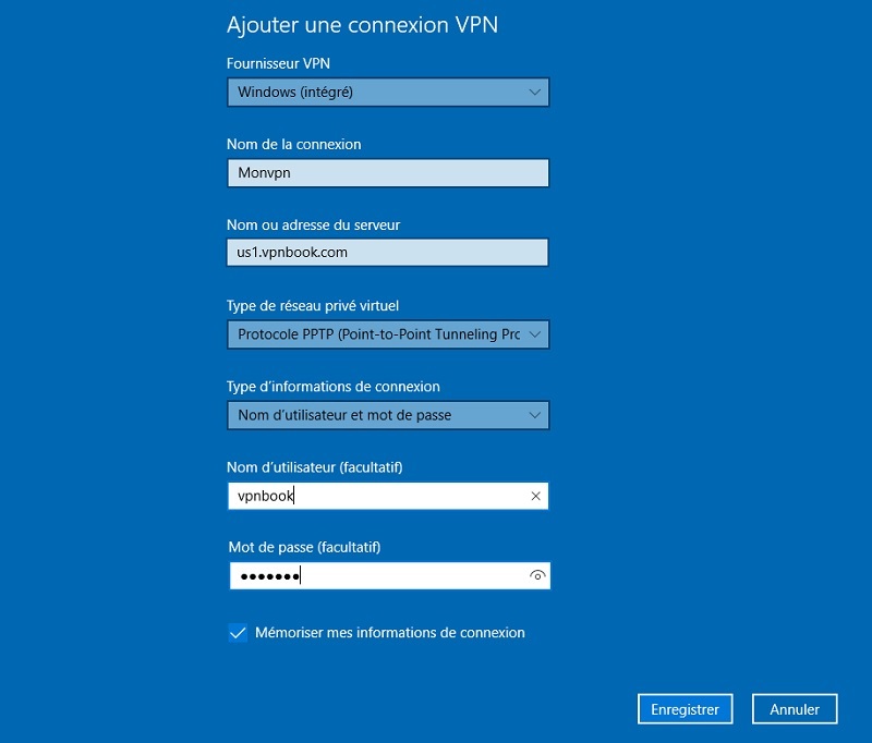 Configuration connexion vpn windows