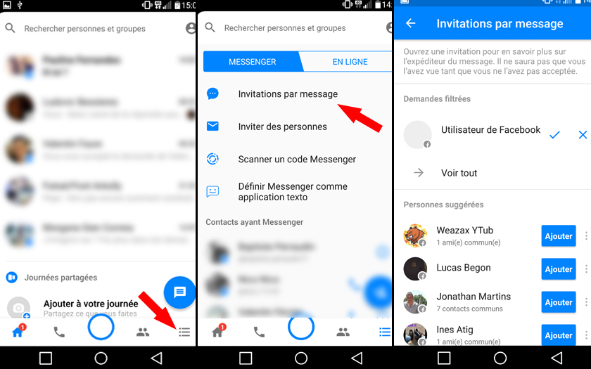 facebook messenger mobile smartphone messages filtrés