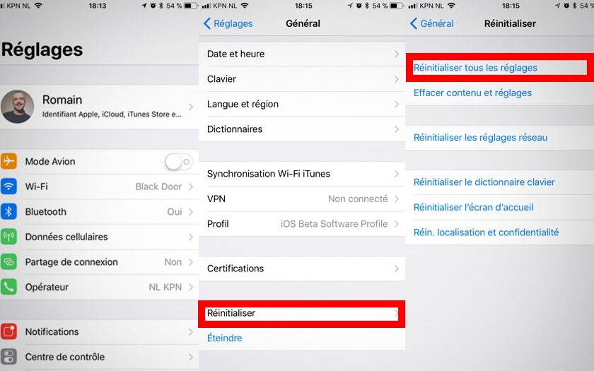 iphone reinitialiser tous reglages