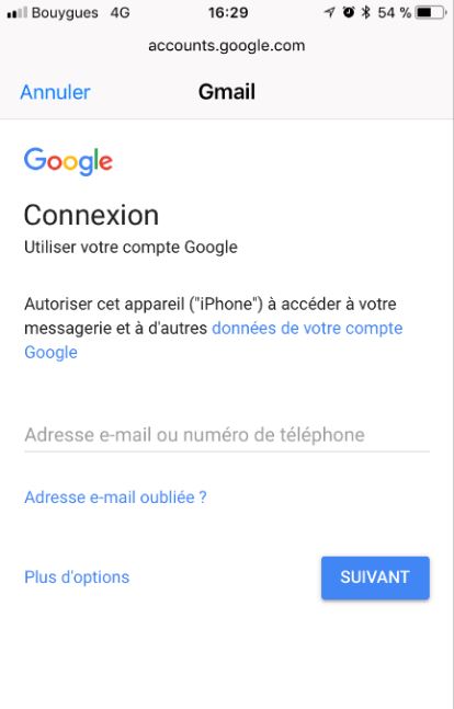 iphone se connecter adresse mail