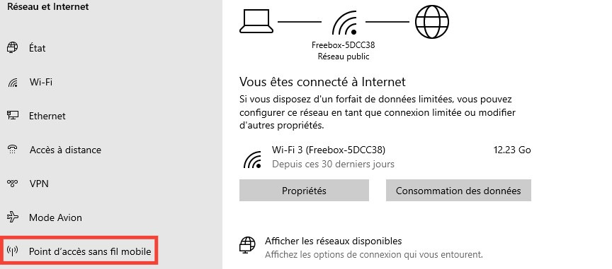 Point d'accès wifi sur Windows