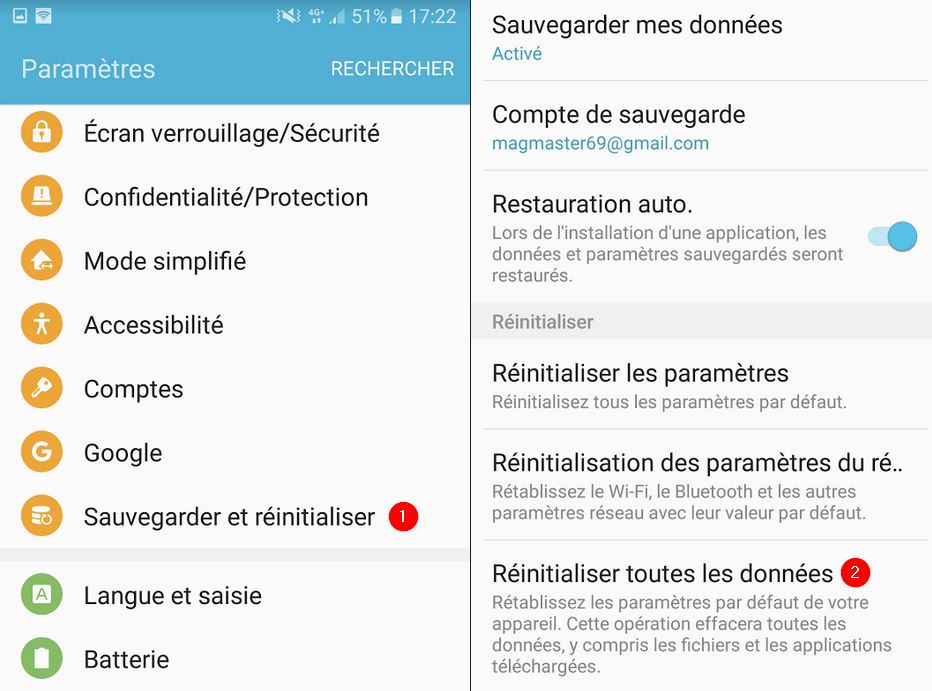 reinitialiser systeme android