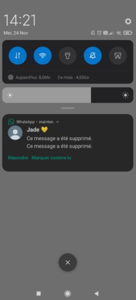 WhatsApp : notification d'un message supprimé