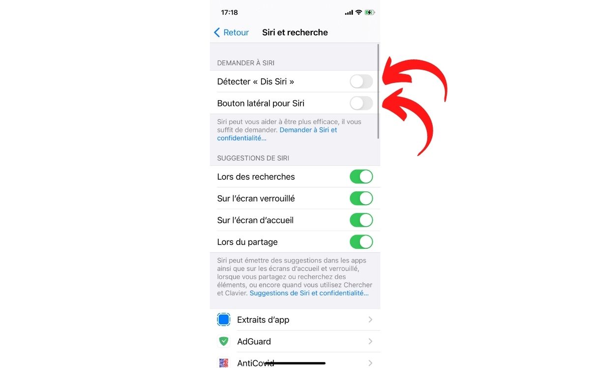 Désactiver Siri sur iPhone