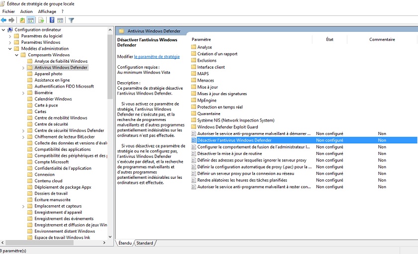 Activer windows defender strategie groupe