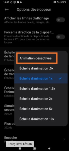 Animations désactivées sur Android