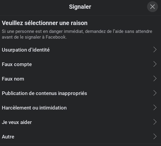 Signaler compte Facebook
