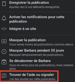 Signalement publication sur Facebook