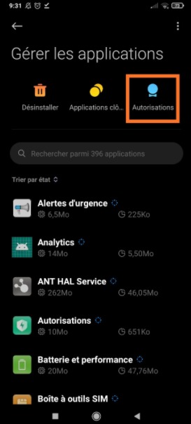 Android : autorisations applications