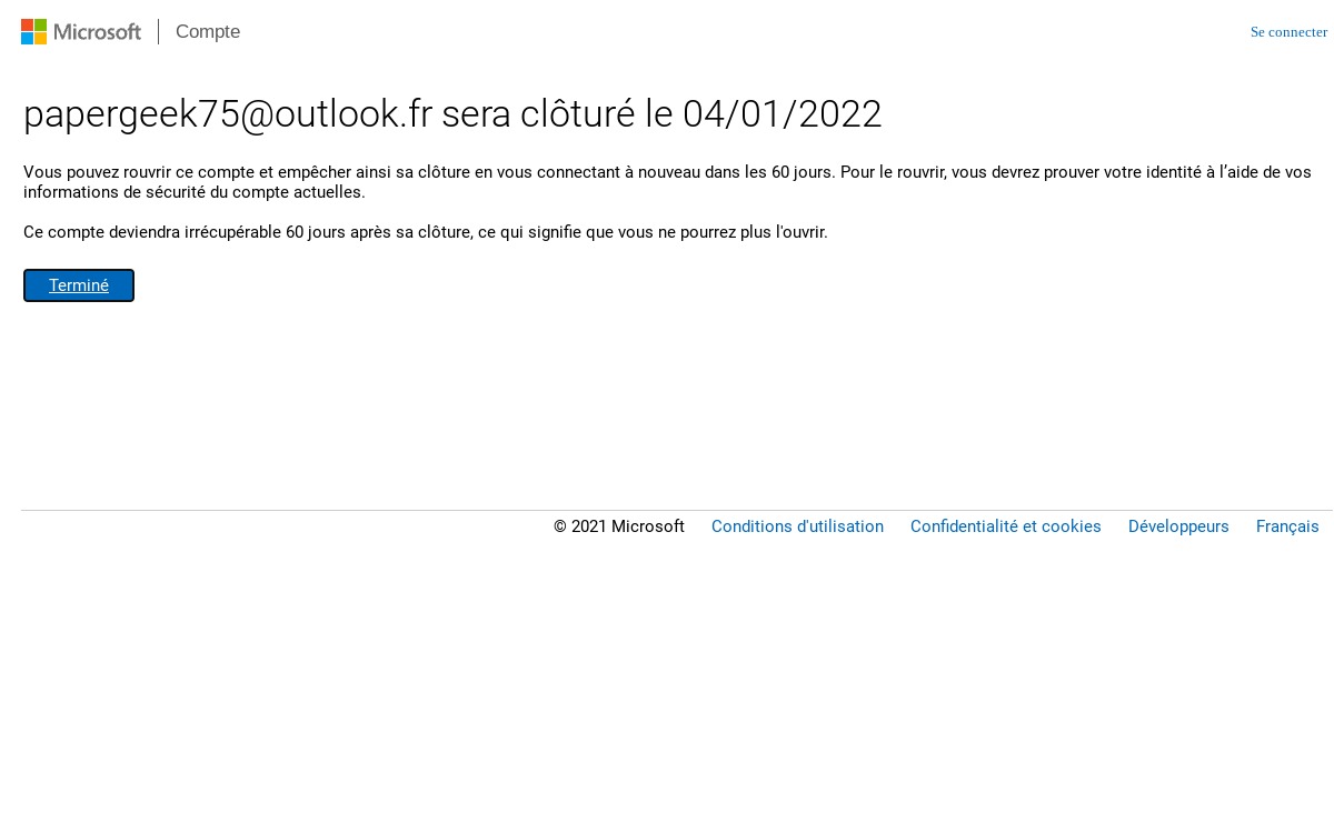 Suppression compte Outlook 