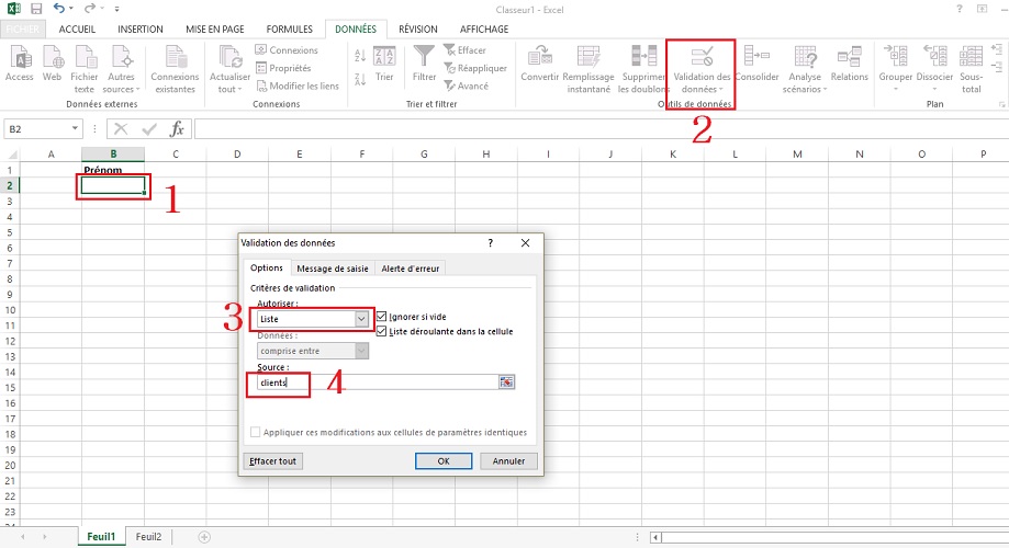 Création liste déroulante Excel