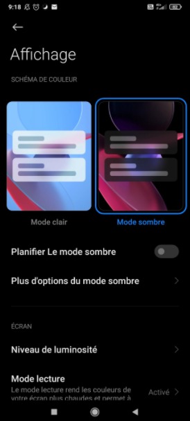Android : mode sombre