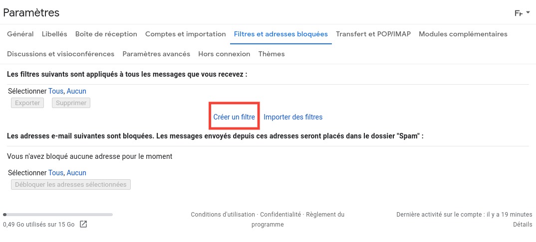 Gmail : créer un filtre 