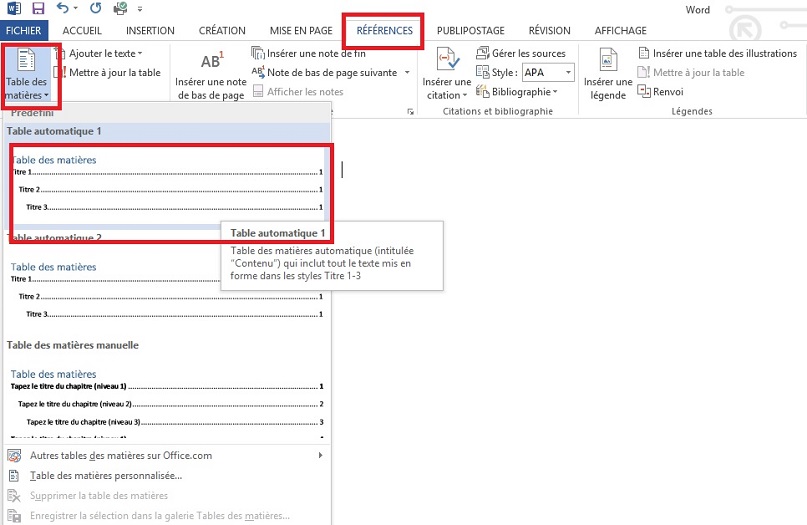 Word Comment Cr er Une Table Des Mati res Automatique