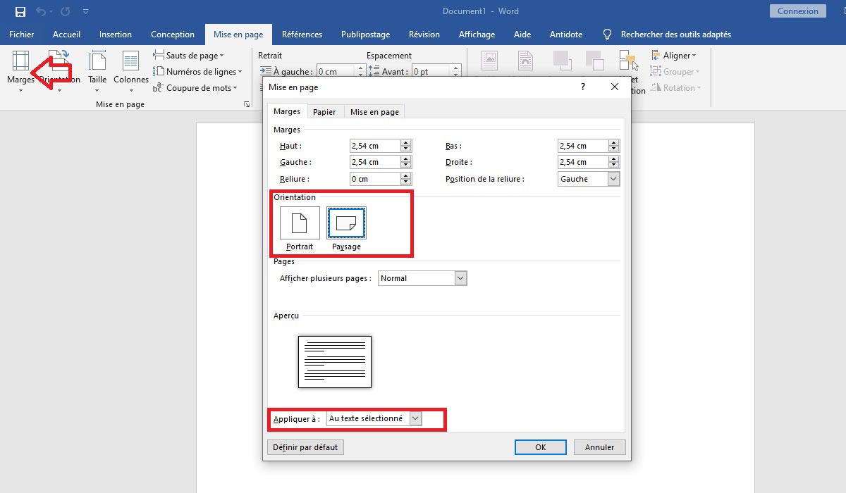 how to change page layout in word for individual page