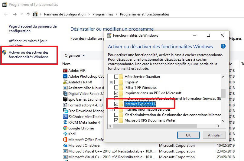 Désinstaller Internet Explorer 