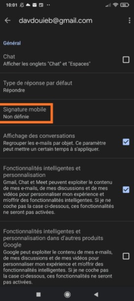 Gmail : signature mobile