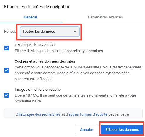 Effacer historique sur Chrome