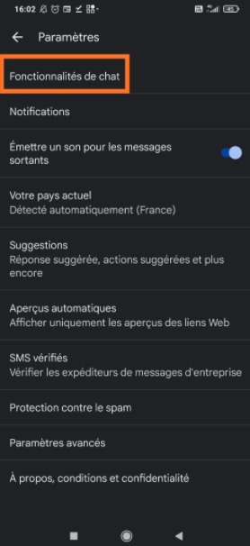 Android : fonctionnalités de chat 