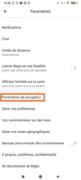 Google Maps : paramètres de navigation