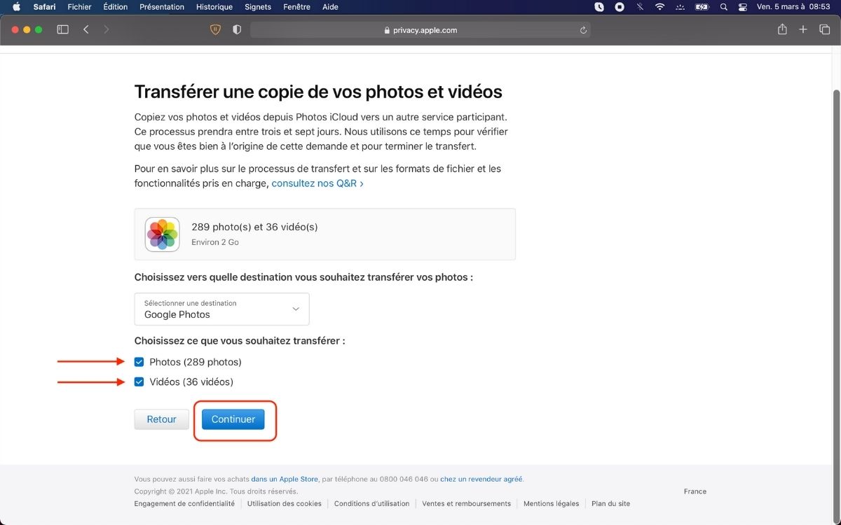 Transférer iCloud Photos sur Google Photos 2