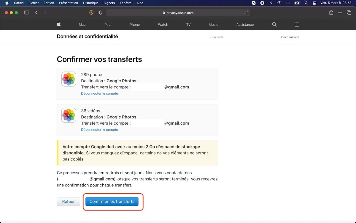 Transférer iCloud Photos sur Google Photos 6