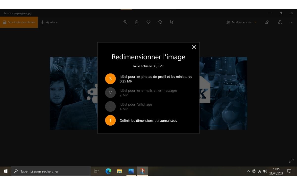 Redimensionner image Windows