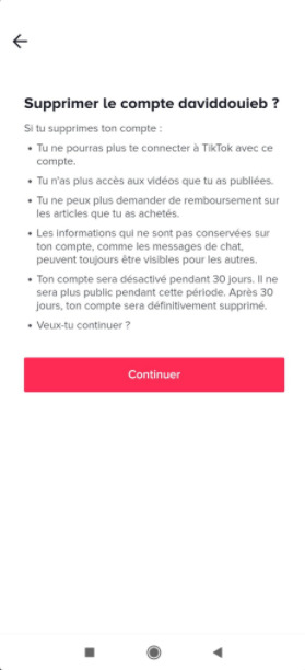 TikTok : suppresion du compte