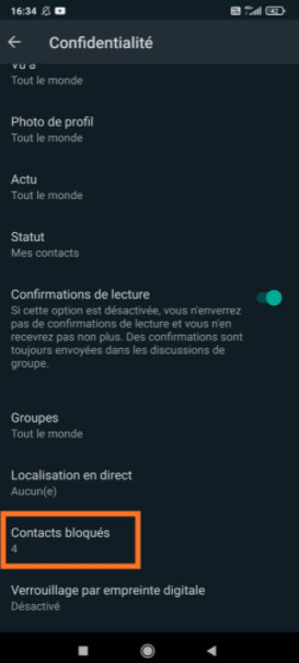 Bloquer quelqu'un sur WhatsApp 