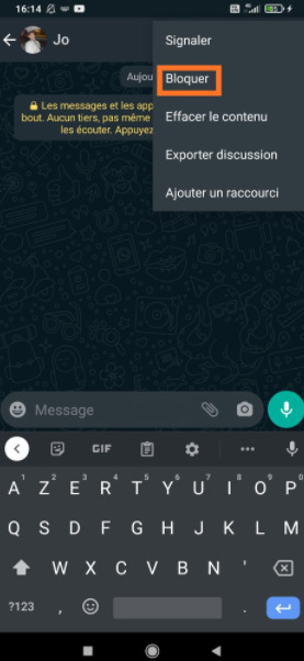 Bloquer quelqu'un sur WhatsApp