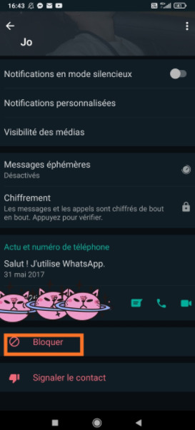 Bloquer quelqu'un sur WhatsApp