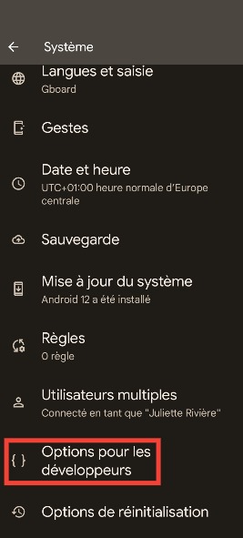 Options développeurs Android