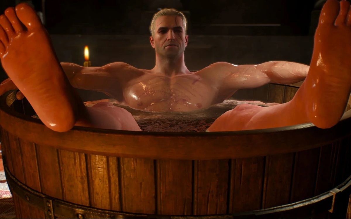 Geralt dans sa baignoire